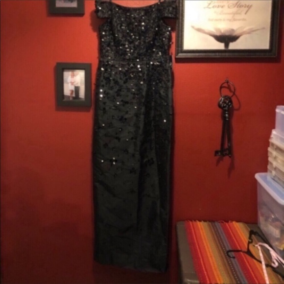 BHLDN Adrianna Papell Rosie Off Shoulder Column Gown - Picture 7 of 13